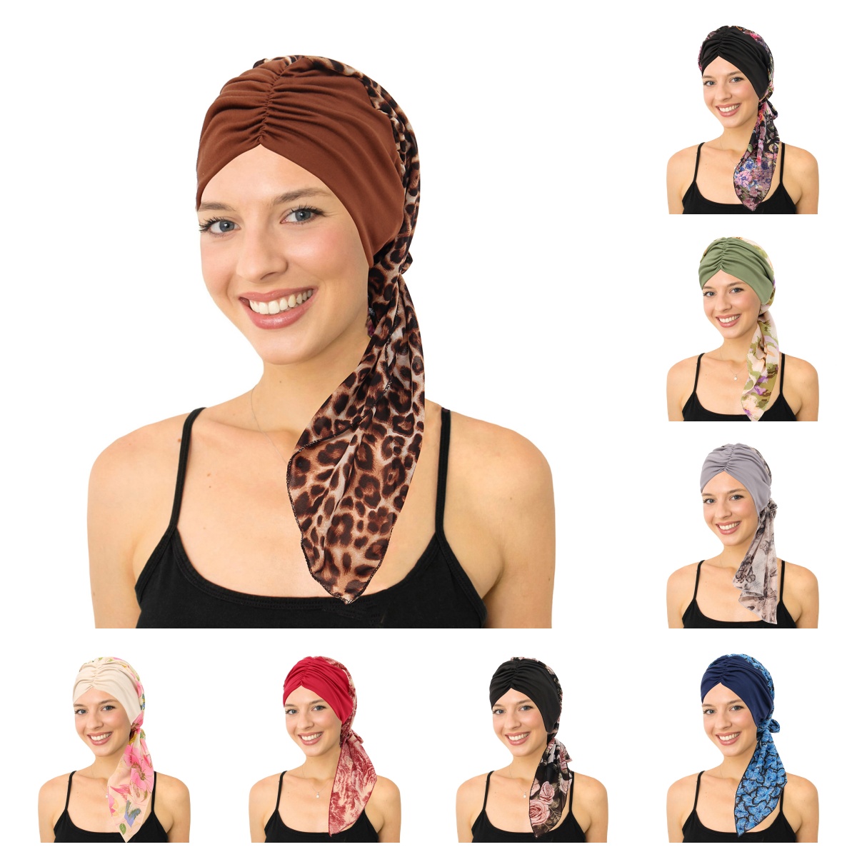 Womens Pre-Gebonden Tulband Cap Moslim Hijab Kanker Chemo Bloemenprint Hoed Cover Haaruitval Hoofddoek Wrap Strech bandana