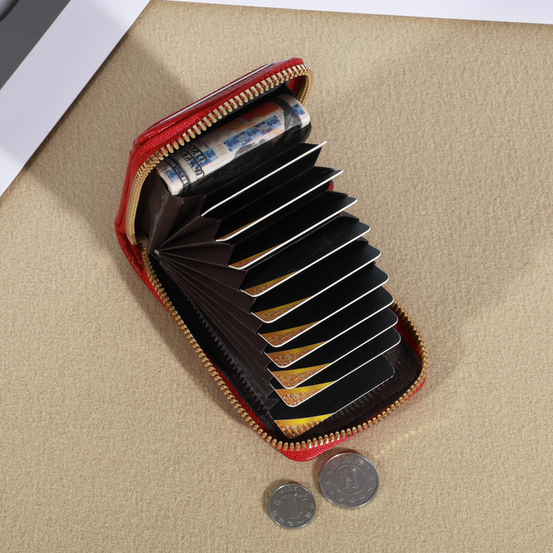 Portafoglio per carte di credito da donna, portafoglio multi-carta con finestra identificativa, porta carte con cerniera per donna