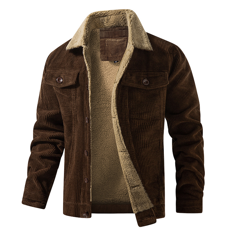 Winter Stijlvolle Wol Casual Turn-down Kraag Bovenkleding Corduroy Jassen Heren Lange Mouw Dichtgeknoopt Revers Wollen Voering Jas Voor mannen