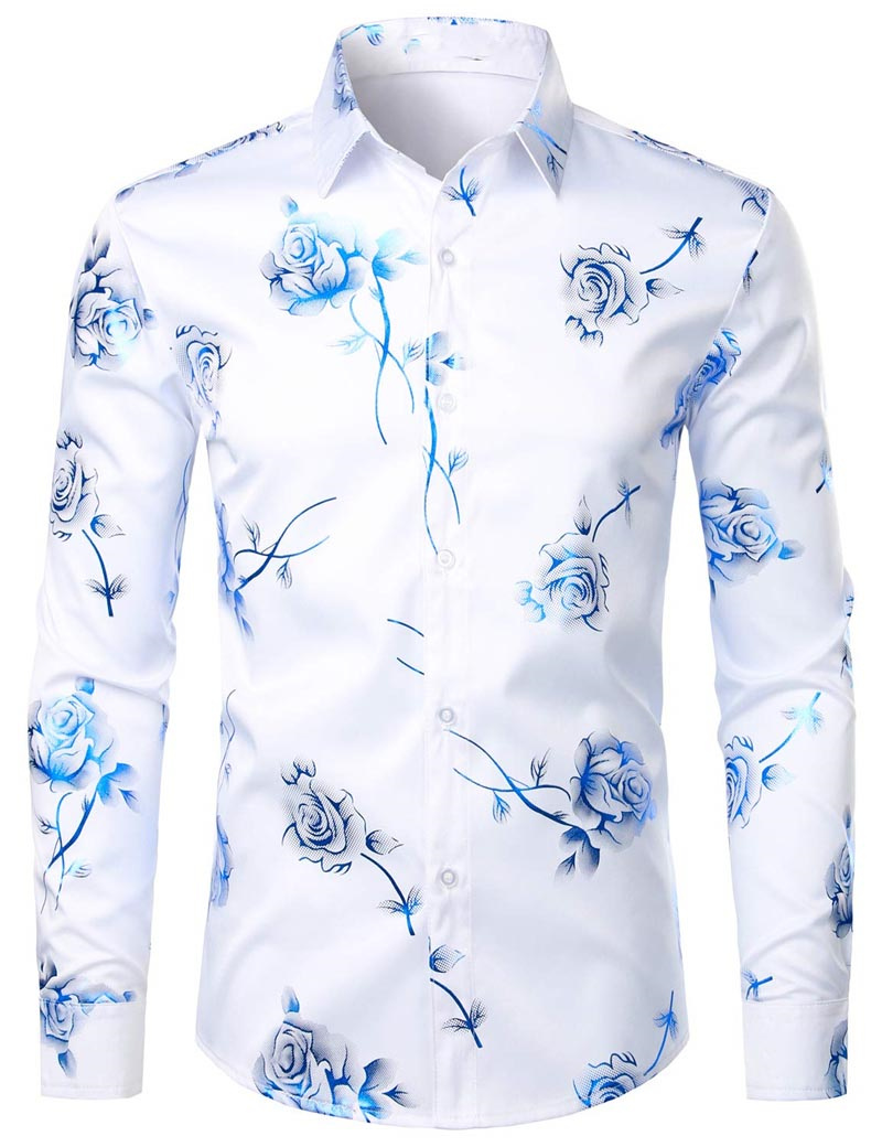 2024 Herren Blumen Langarmhemd Herren lässig All-Match Mode Street Herren hemd Revers Einreiher Langarm Top
