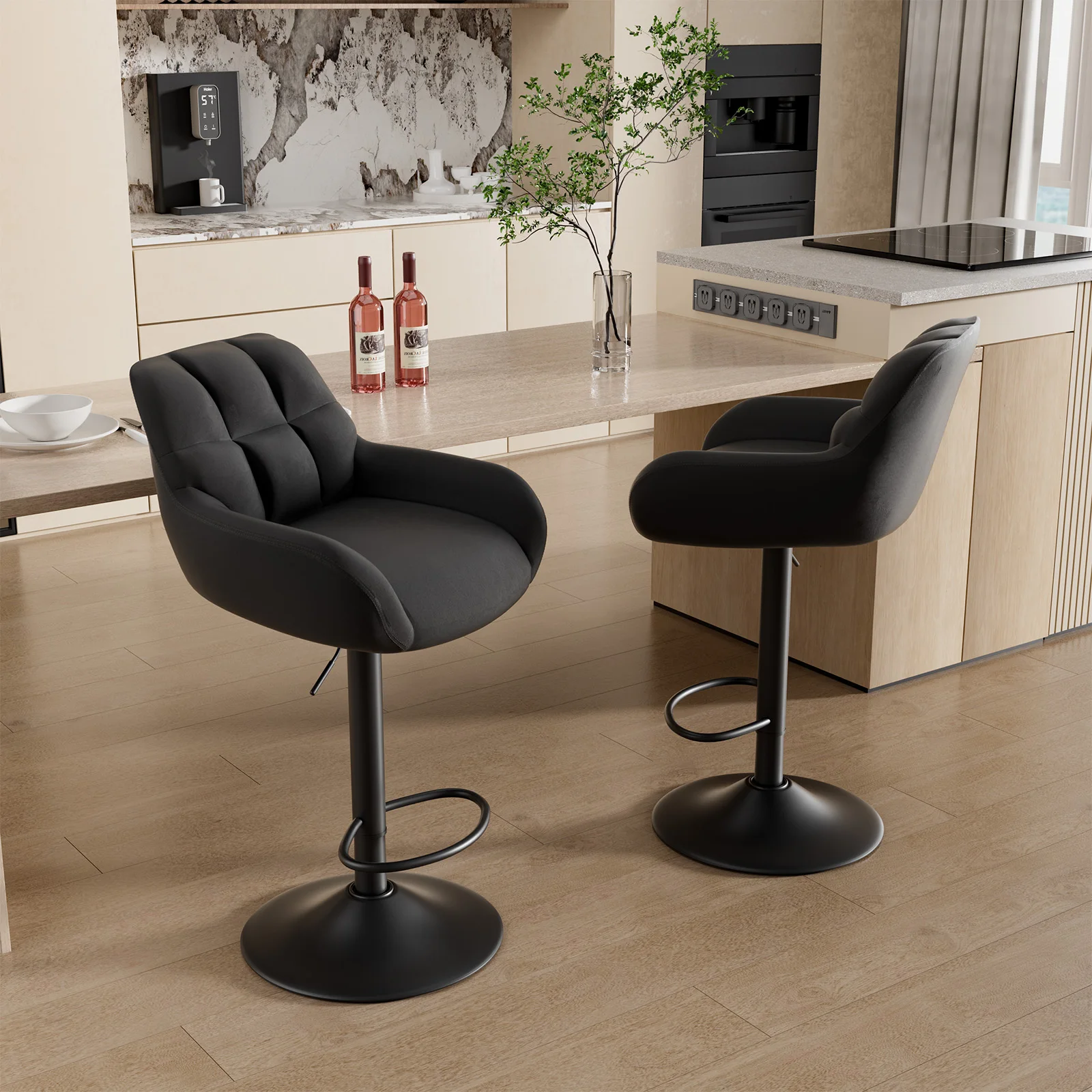 Sedia da bar 2 pezzi, 360 °   Girevole, altezza regolabile, imbottitura in ecopelle, adatta per sala da pranzo, soggiorno, cucina