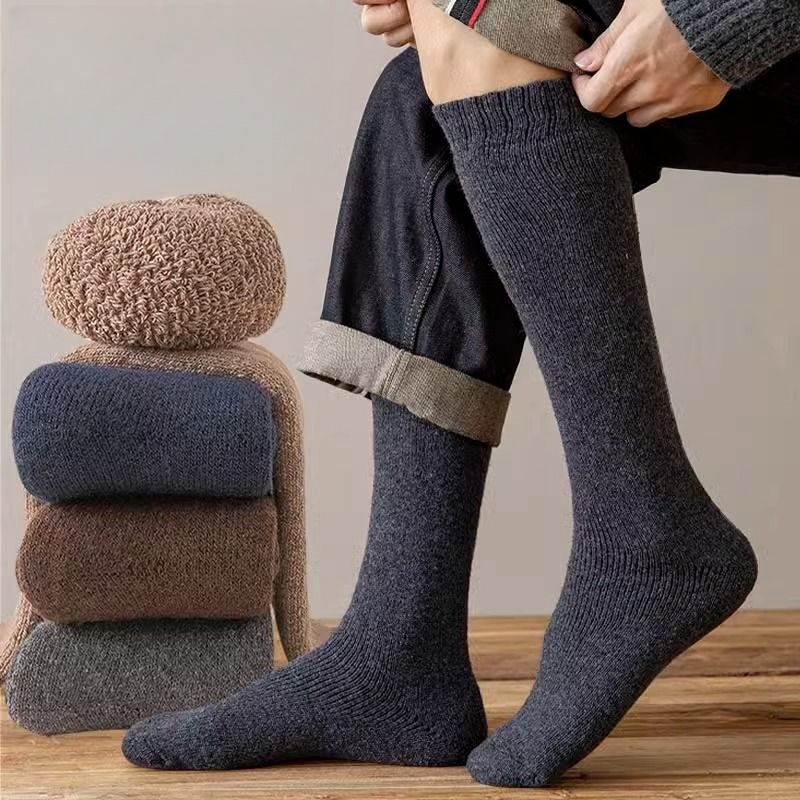 3 pares de calcetines de lana gruesos y cálidos hasta la rodilla para hombre, calcetines de pantorrilla Merino para hombre, calcetines informales de felpa de Cachemira, medias de moda para hombre