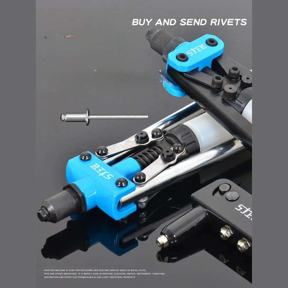 Pistola rebitadora manual resistente com alças duplas para rebitagem e puxamento sem esforço
