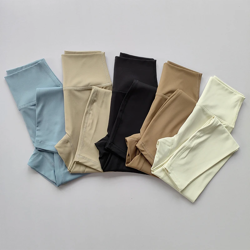 Pantalones de Yoga desnudos de cintura alta para mujer, mallas deportivas de secado rápido con ajuste ajustado para realzar la cadera, medias deportivas con parte inferior de hilo alto