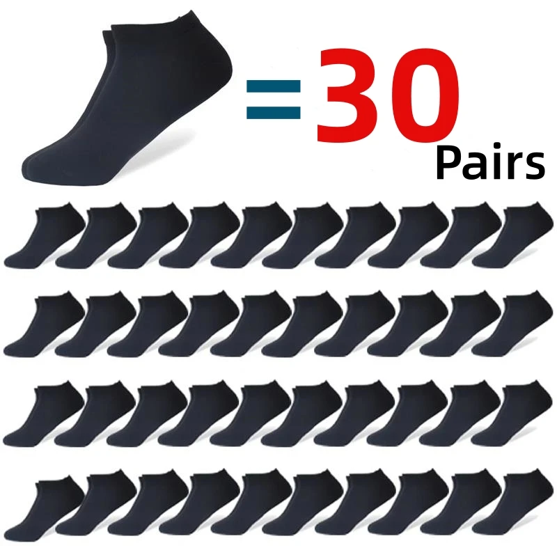 30Pairs/Lot Men's Business Polyester Cotton Socks Black Gray Casual Ankle Socks Antibacterial Soft Fabric Elastic Socks EU38-44