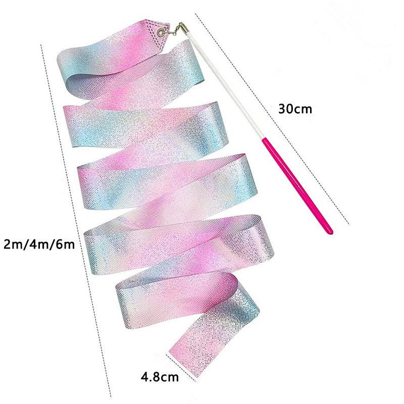 2M/4M Rhythmic Gymnastics Equipment Ballet Streamer Dance Ribbon Rhythmic Twiling Rod Rainbow Stick Training Flashing Star