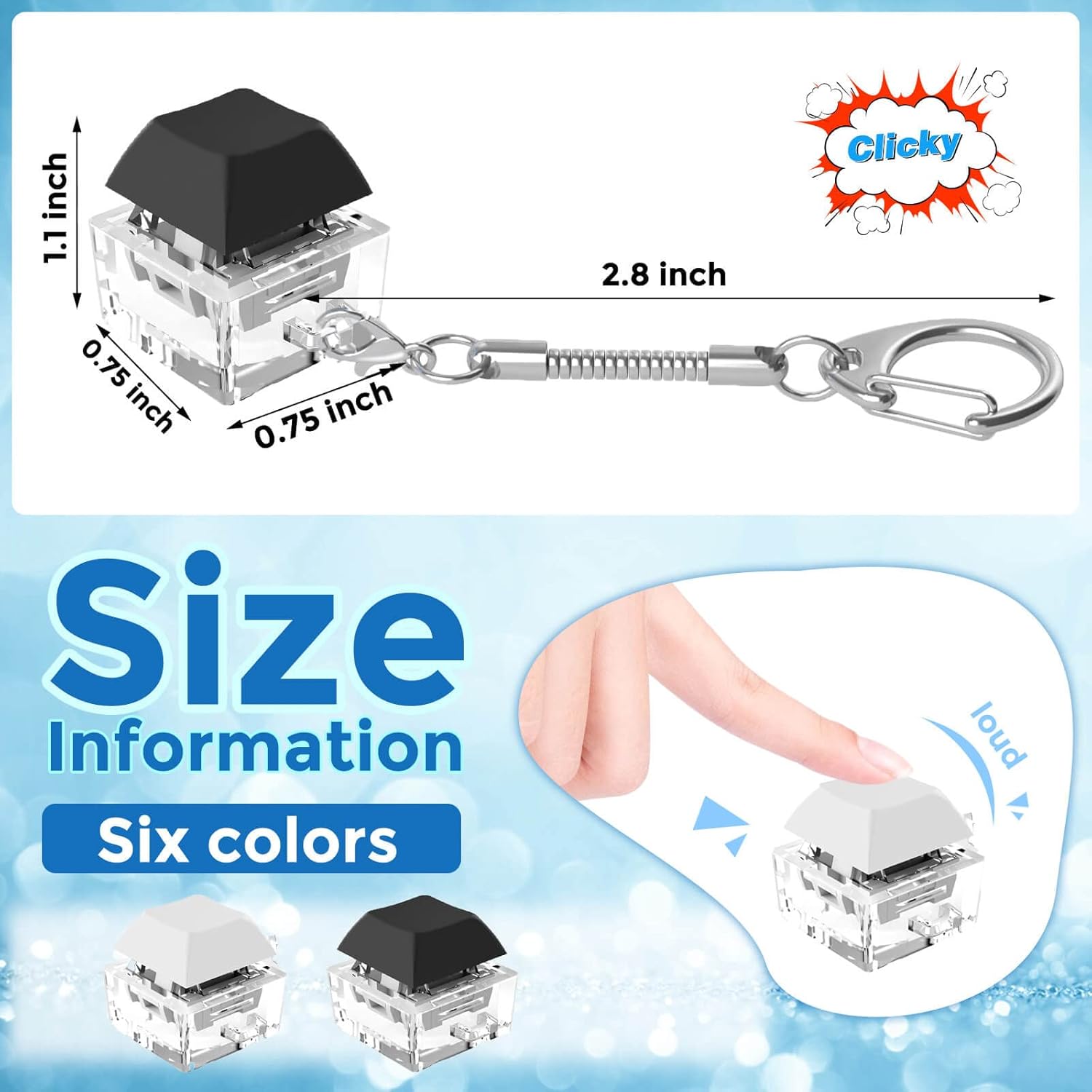 Brinquedos de inquietação de teclado, chaveiro de teclado brinquedos de descompressão keyjcap clicker brinquedo de inquietação alívio do estresse dispositivo de ponta do dedo