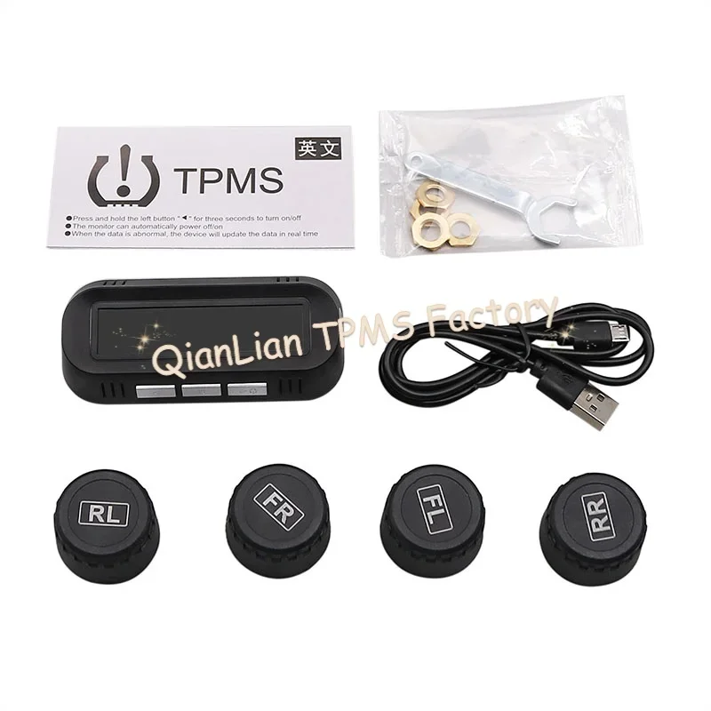Sistema de monitoramento de pressão dos pneus tpms solar, aviso de temperatura, economia de combustível com 4 sensores externos, monitor de pressão dos pneus do carro