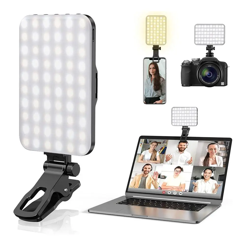Minifocus Selfie-Licht, 60 LEDs, 2200 mAh, wiederaufladbares Handy-Fülllicht, 7 Modi, 10-stufige Helligkeit, tragbares Clip-on-Licht