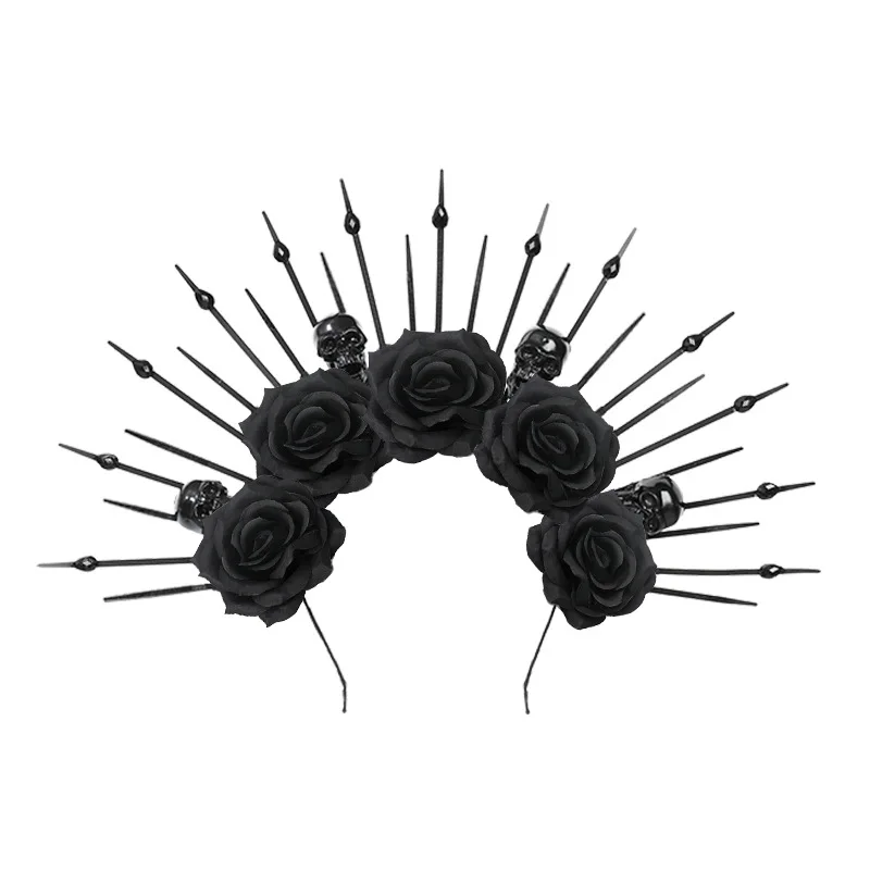 Newly Launched Skull Rhinestone Zipped Headband for Gothic Queen Cosplay Performance in Party Multi