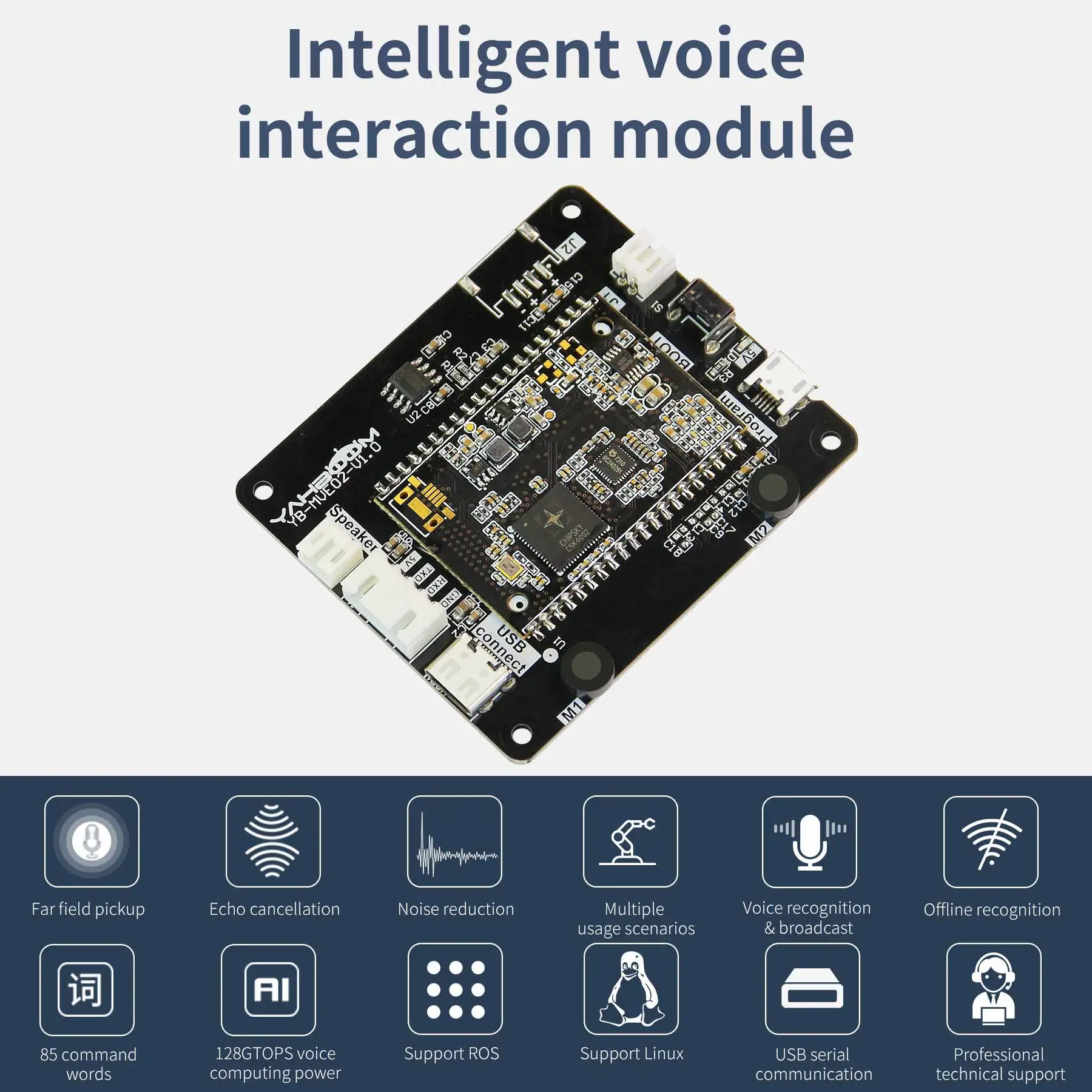 Yahboom Bằng Giọng Nói Thông Minh Tương Tác Module AI Công Nhận Hỗ Trợ 85 Khẩu Lệnh ROS Micro Kép Cho RaspberryPi Jetson