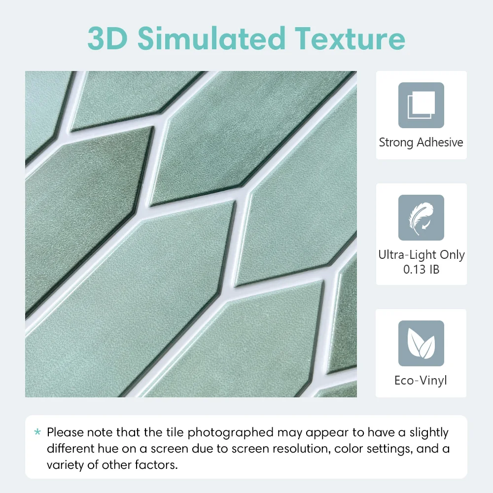 1/10pcs 3D สติกเกอร์กระเบื้อง,Self-กาว 3D สีเขียวกระเบื้อง Backsplash สําหรับห้องครัวและห้องน้ํา, แม่พิมพ์กันน้ํา,30x30 ซม.