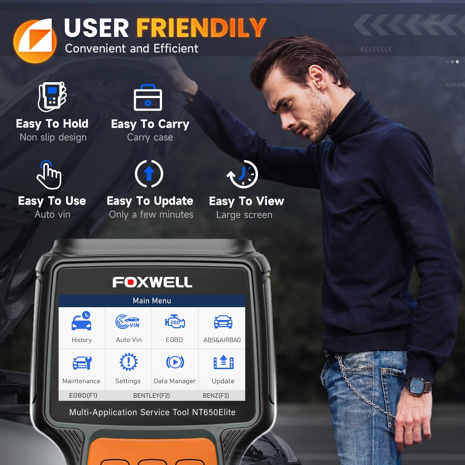 FOXWELL NT650 Elite OBD2-Scanner, voll bidirektionales Scan-Tool, Automotor, ABS, SRS, Diagnosecodeleser mit 26-Resets-Service