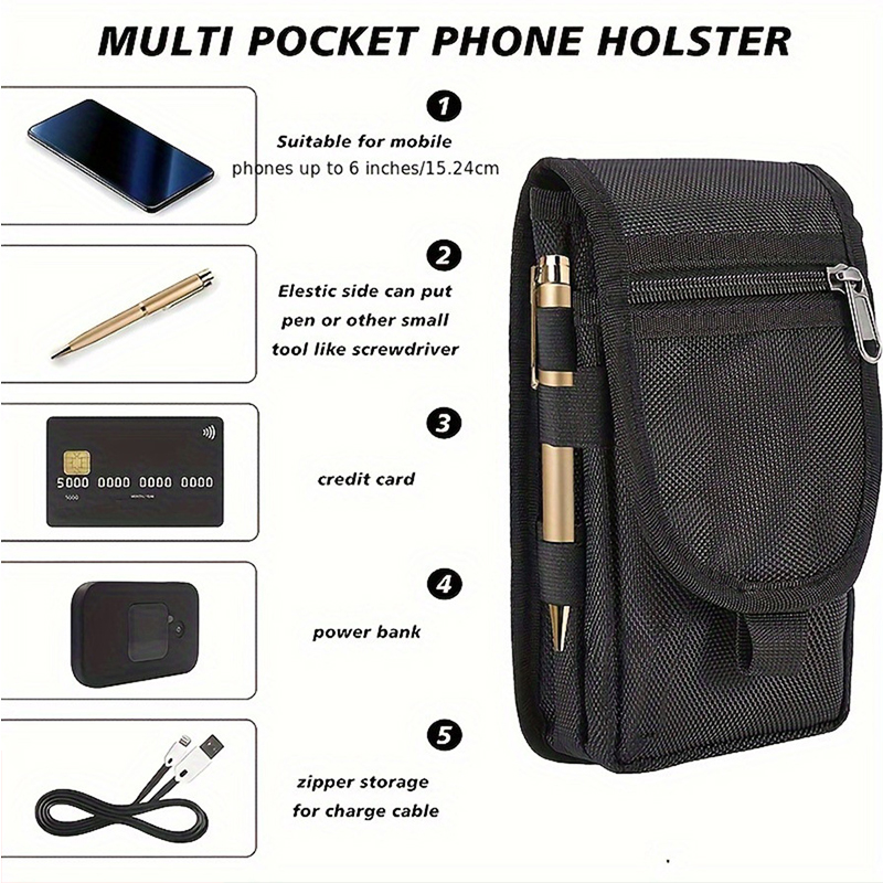 Bolsa de cintura casual para celular, tela grande, bolsa de moedas diária, multiuso, cinto de telefone, tática, molle, bolsa de transporte
