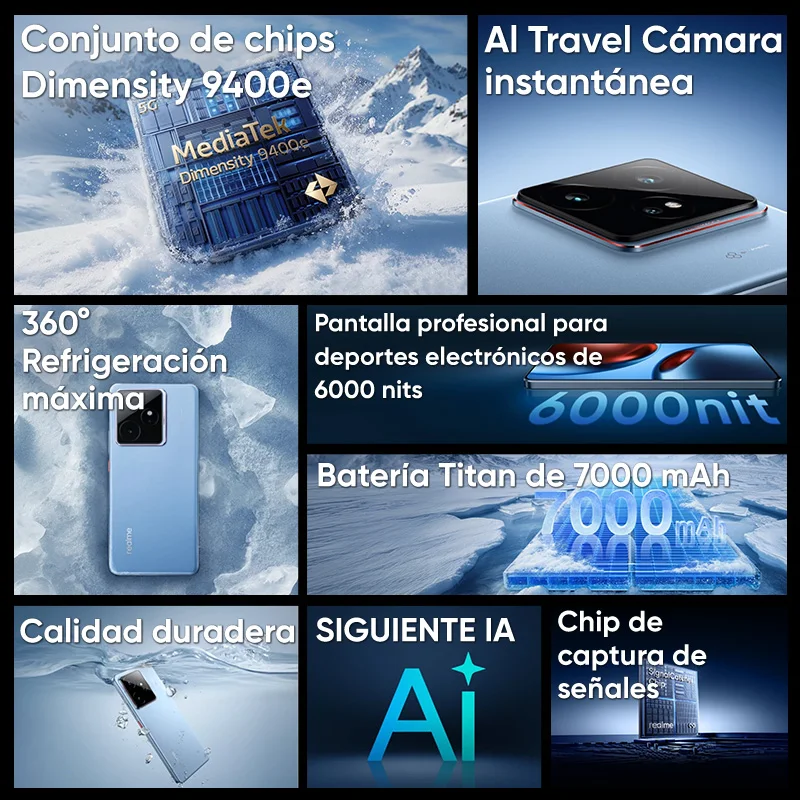 Wereldwijde versie realme GT 7 5G AI Smartphone MTK Dimensity 9400e 6000nits Pro-Esports Display 7000 mAh Batterij 120W Ultra Charge