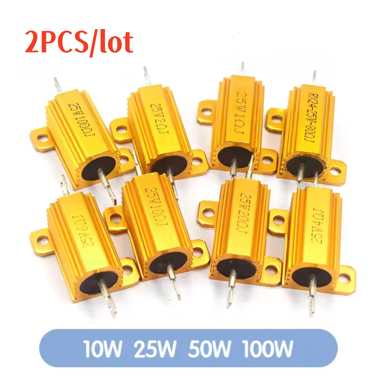2 unids/lote 10W 25W 50W 100W resistencia de potencia de aluminio 0,1 ~ 1 Kohm carcasa de Metal resistencia bobinada resistencias de carga 4ohm 6ohm 8ohm