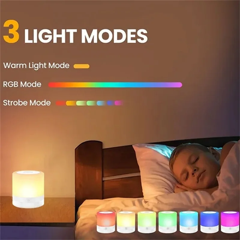 Luz nocturna de 7 colores, lámpara LED regulable con Sensor táctil, lámpara de mesita de noche de madera con Control remoto de brillo ajustable táctil