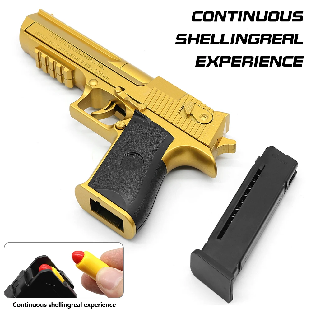 ต่อเนื่อง Shot Mechanical Auto Desert Eagle Airsoft ปืนของเล่น Ejecting Shells กระสุนนุ่มเด็กกลางแจ้งเป้าหมายเกม