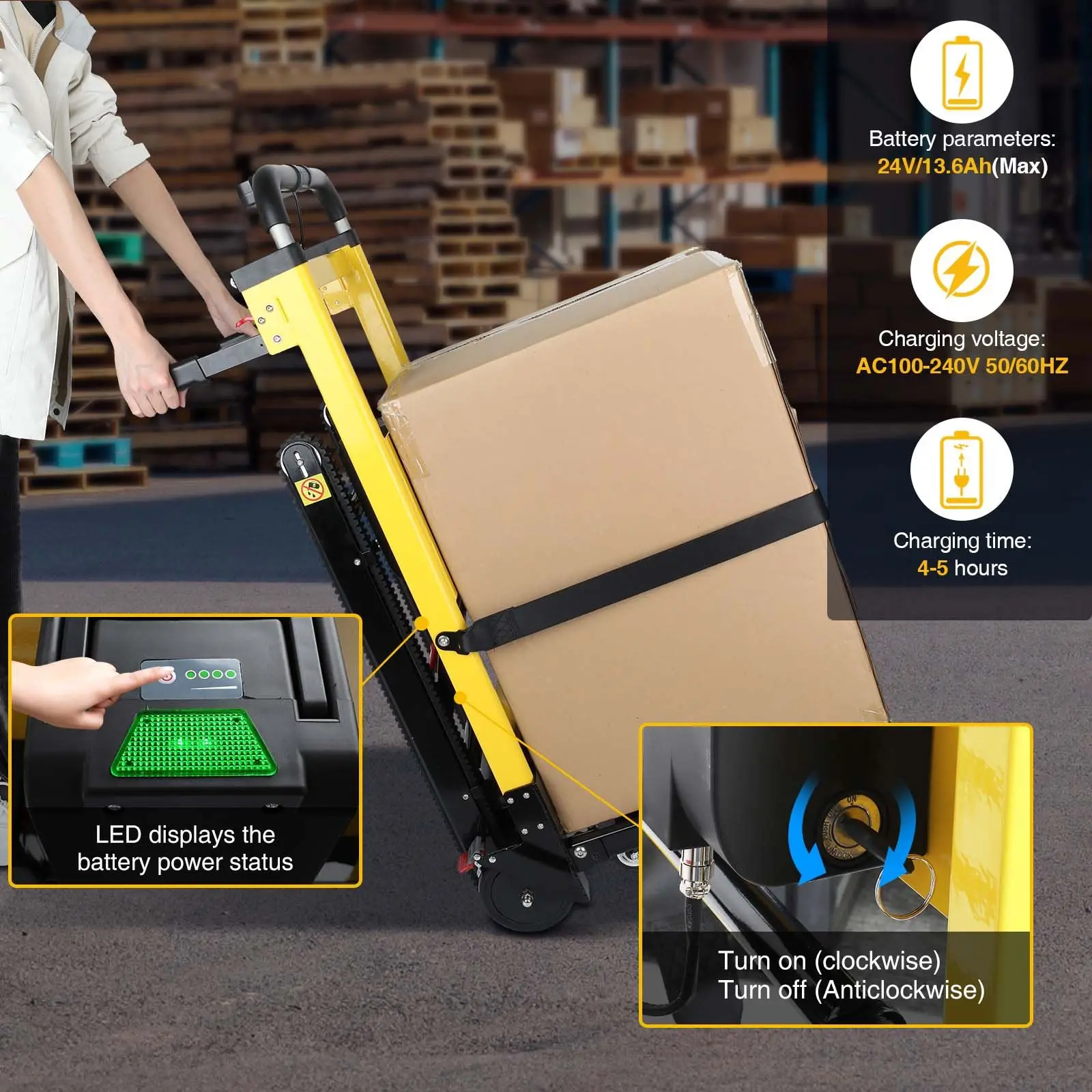 Electric Stair Climbing Dolly with 3 Adjustable Speeds and 440lbs Max Load Capacity, Folding Stair Climbing Dolly Rubber Tracks