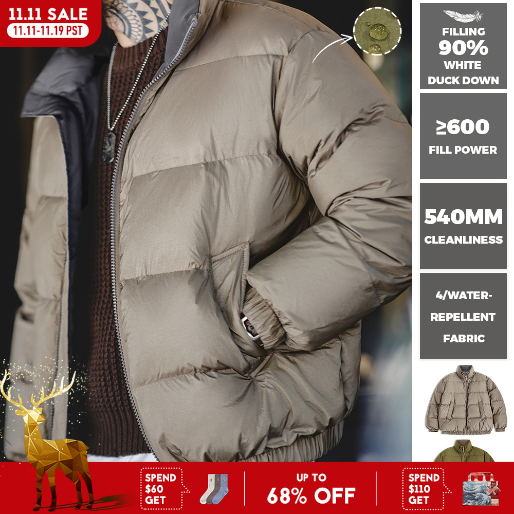 Maden Winter Wende Daunen jacke für Männer weiße Enten Daunen füllung vielseitige Stehkragen Warm mantel Herren einfarbige Jacke