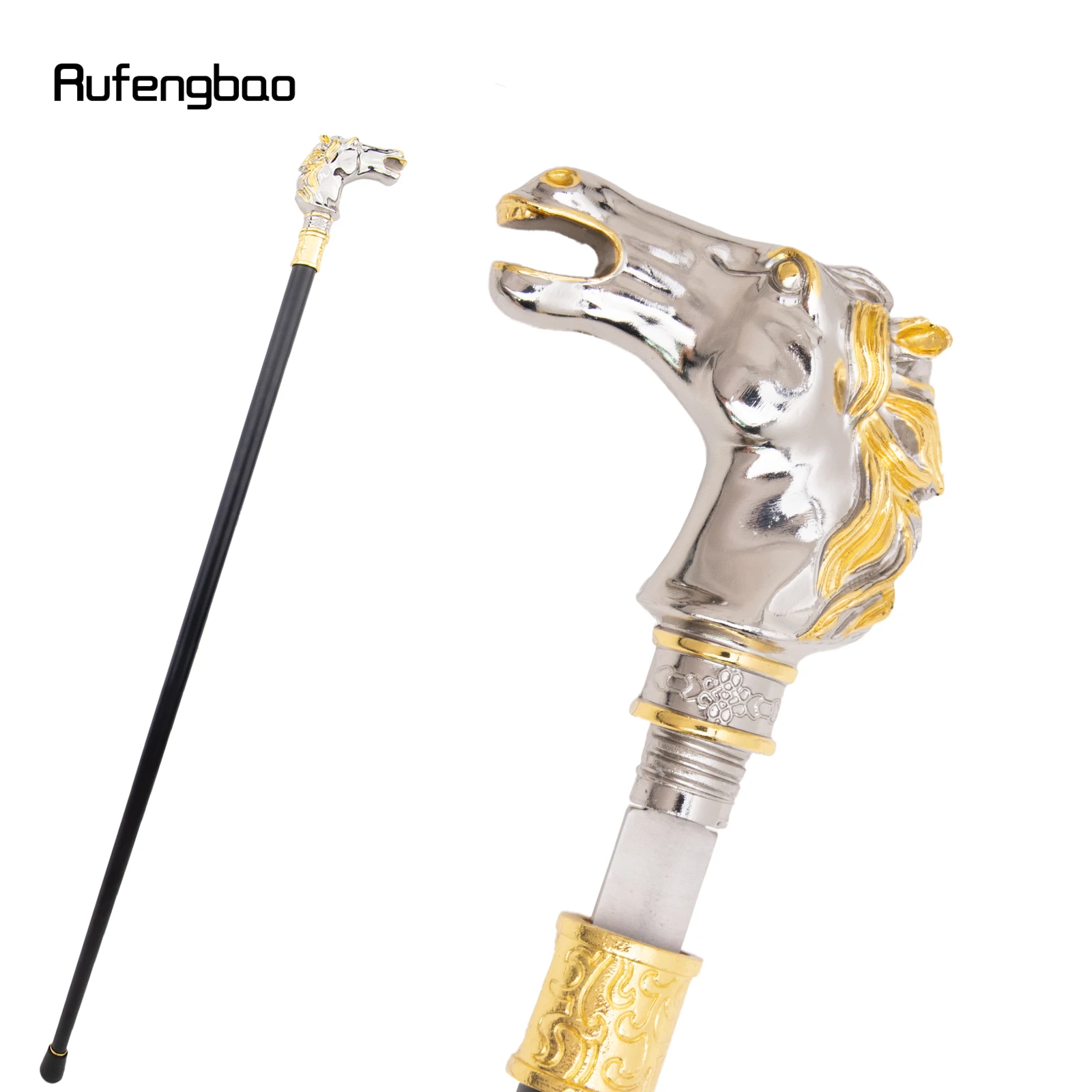 Bastón para caminar de una sola articulación con cerdas de caballo de carrera, color blanco dorado, placa oculta, bastón de moda de autodefensa, bastón de Cosplay de 93cm