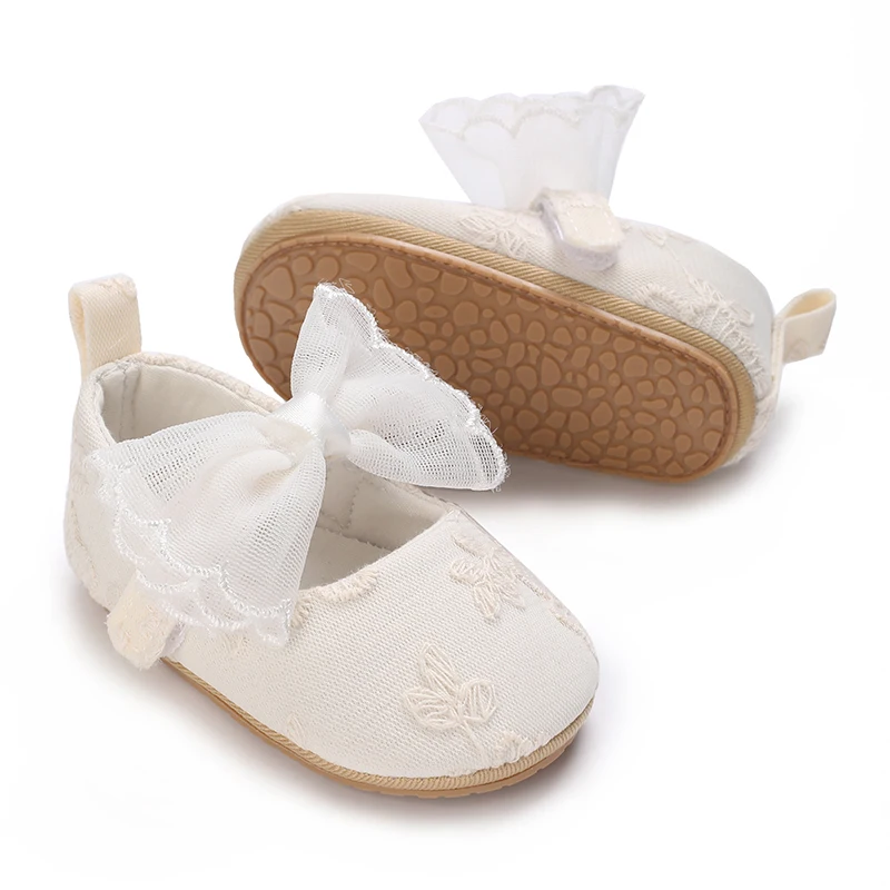 น่ารักลูกไม้สีขาวเด็กสาวเจ้าหญิงรองเท้าเด็กรองเท้าแตะ Moccs รองเท้า Bow Fringe ยาง Soled รองเท้ากันลื่นรองเท้าเปล