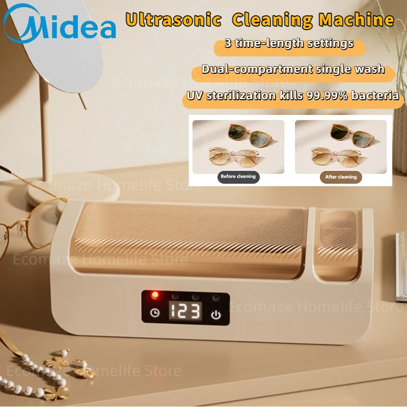 Midea-máquina de limpieza de gafas ultrasónica, pantalla de visualización, limpiador de dentaduras postizas de joyería por ultrasonido, ultrasónico de alta frecuencia mejorado