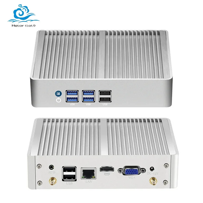 Helorpc Mini PC industrial sem ventilador com processador Inter i3 i5 i7 Suporte WIN10 Pfense com 1xHDMI 1xVGA 8xUSB 1xGigabit Computador