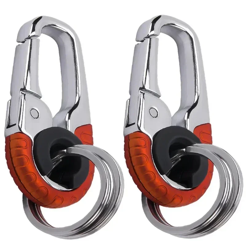 Gancio portachiavi da uomo Fibbia in acciaio inossidabile Moschettone da esterno Strumento da arrampicata Doppio anello Portachiavi da pesca per auto Accessorio per auto Amagi