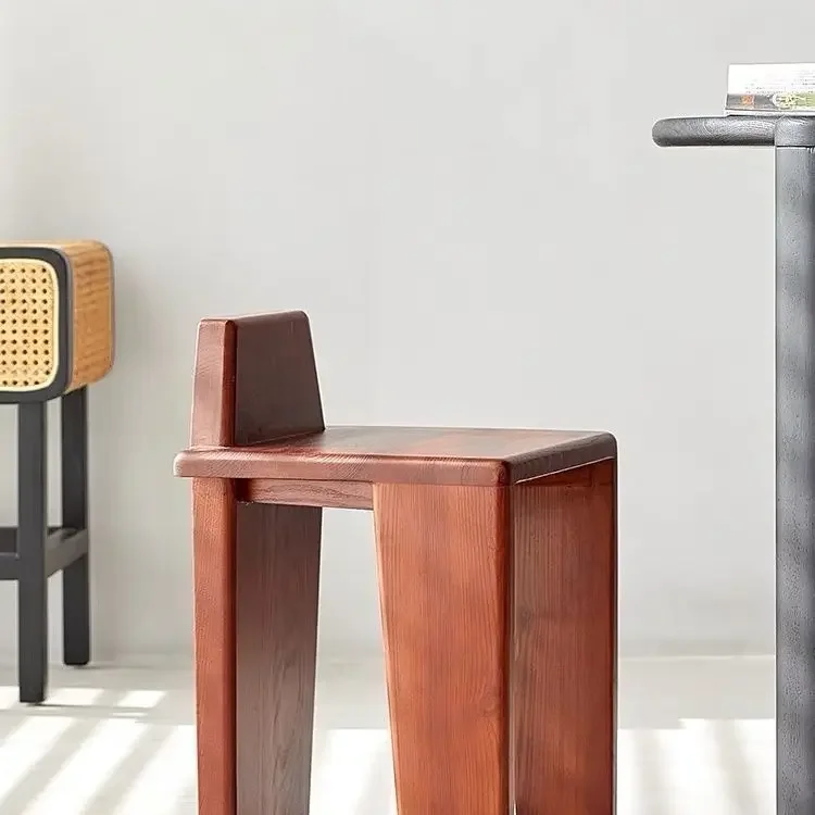 Taburete Simple Medieval de madera maciza, silla de comedor, silla trasera para el hogar, maquillaje, sala de estar Retro