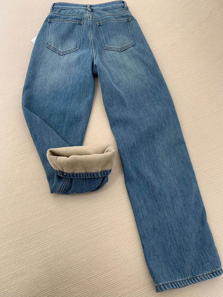 เกาหลีฤดูหนาวสูงเอว Baggy กางเกงยีนส์ขากว้าง Vintege Plush กํามะหยี่เรียงรายคาวบอย Casual Vaqueros แฟชั่นผู้หญิงใหม่ DENIM กางเกง