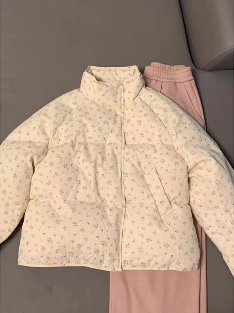 Casacos de algodão coreano estampado para mulheres, casacos de neve, tops elegantes, moda casual, soltos, quentes, inverno, novos