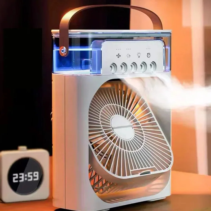 NUOVO Umidificatore Portatile Ventilatore Condizionatori D'aria USB Ventilatore Elettrico LED Luce Notturna Nebbia D'acqua Divertimento 3 In 1 Dispositivo di Raffreddamento Dell'aria Umidifie Per La Casa