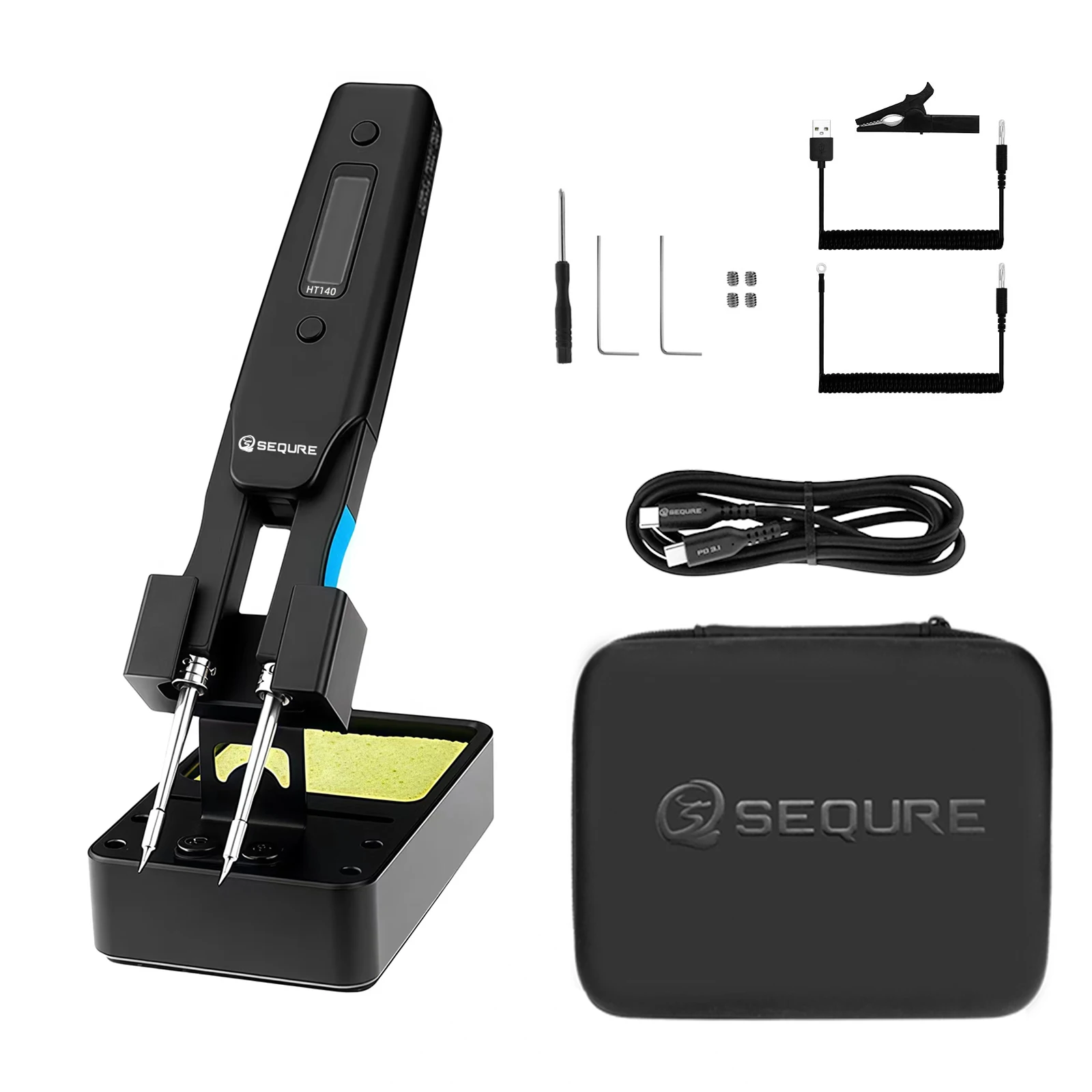 SEQURE HT140 Пинцет для распайки Портативный паяльник 2 в 1 с комплектом аксессуаров для проводов GND длиной 1,8 м