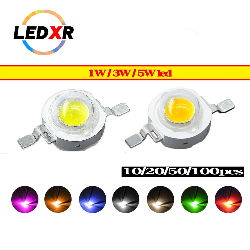Lámpara LED de lúmenes de alta potencia, 1/3/5W, cuentas blancas, rojas, verdes, azules y amarillas, iluminación de ingeniería de espectro completo, iluminación de paisaje