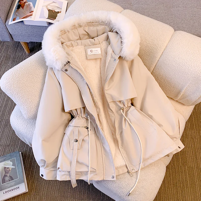 Herbst Winter Fleece Zipper Jacken Mode Frauen Gefüttert Kapuze Unten Warme Gepolsterte Parkas Casual Büro Dame Pendeln Puffer Mäntel