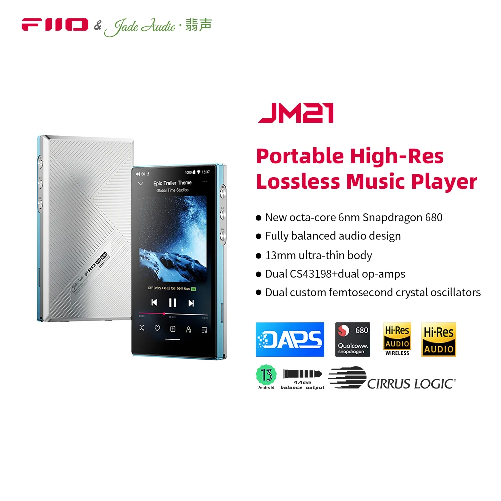 FiiO JM21 Android 13 Reproductor de música de alta resolución MP3 con Snapdragon 680, Bluetooth WiFi USB DAC 12.5H Tiempo de reproducción