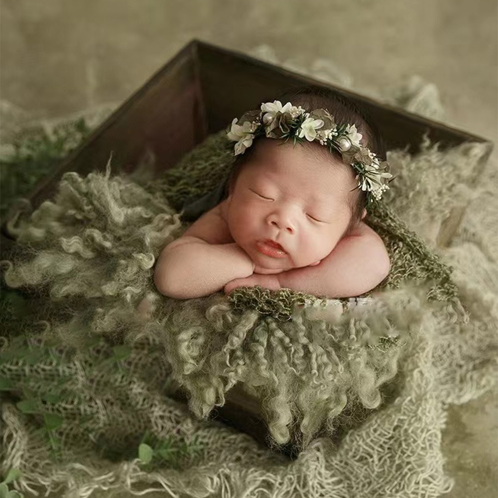 Accesorios de fotografía para recién nacido, envolturas elásticas de hilo de algodón suave, gorro tejido con flores, manta para accesorios, accesorios de tiro para bebé