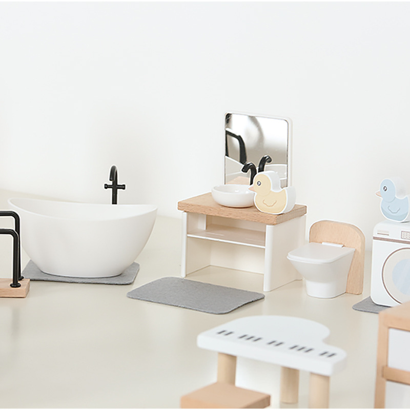 Mini Móveis de Madeira Infantil, Simulação Casa de Bonecas, Quarto, Banheiro, Brinquedo, Enfeites, Cozinha