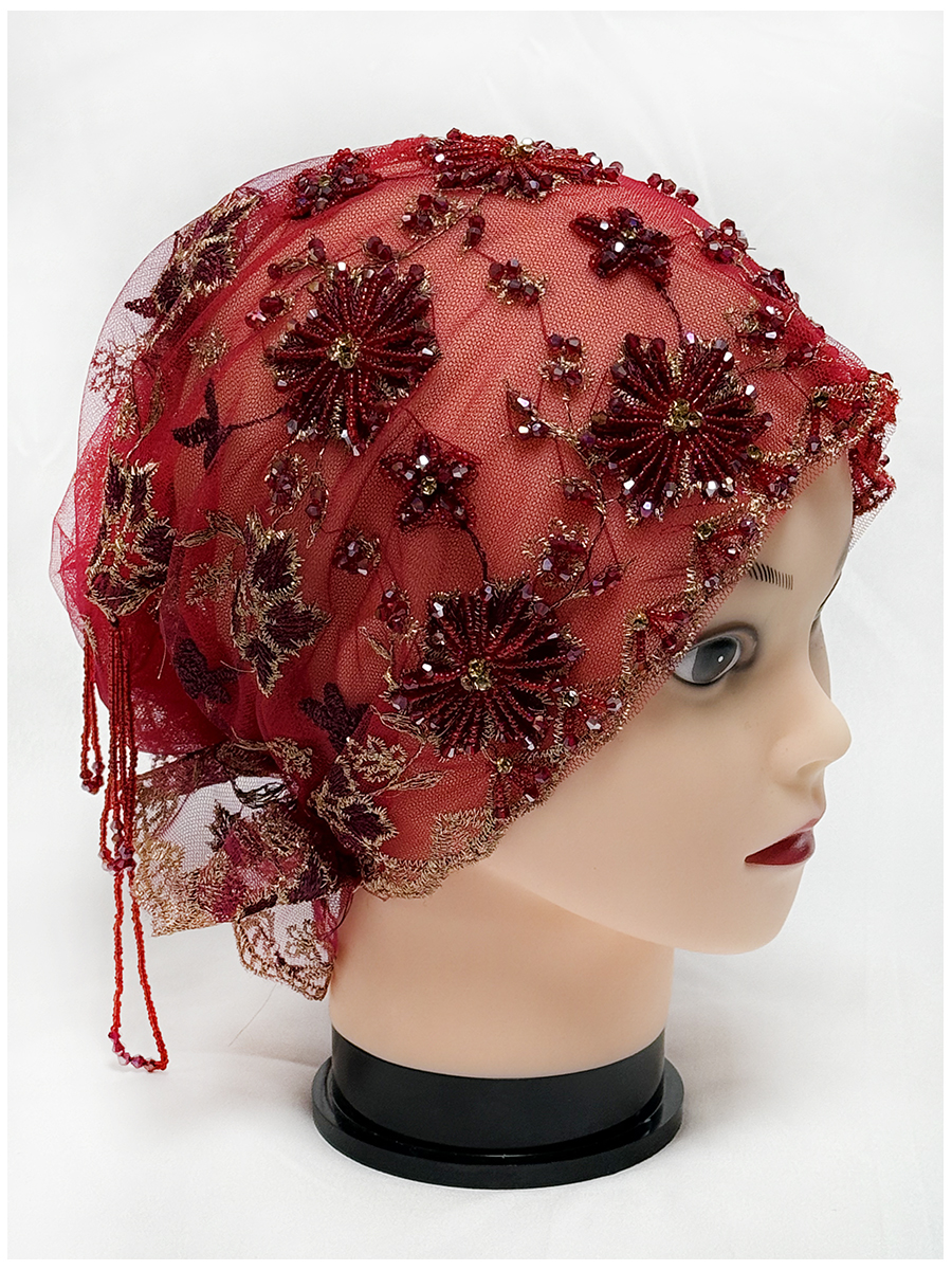 Het hete verkoopitem van 2025, is een mesh-stofkraalbuis gecombineerd met een geborduurde hoed van acryldiamantdraad voor Arabische Dubai-vrouwen