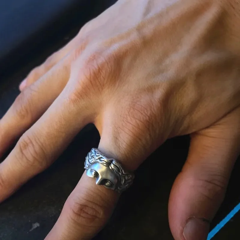 Anelli per uomo Anello creativo con maschera di Venere, rilievo in argento tailandese retrò con anello di apertura regolabile, regalo per conferenze