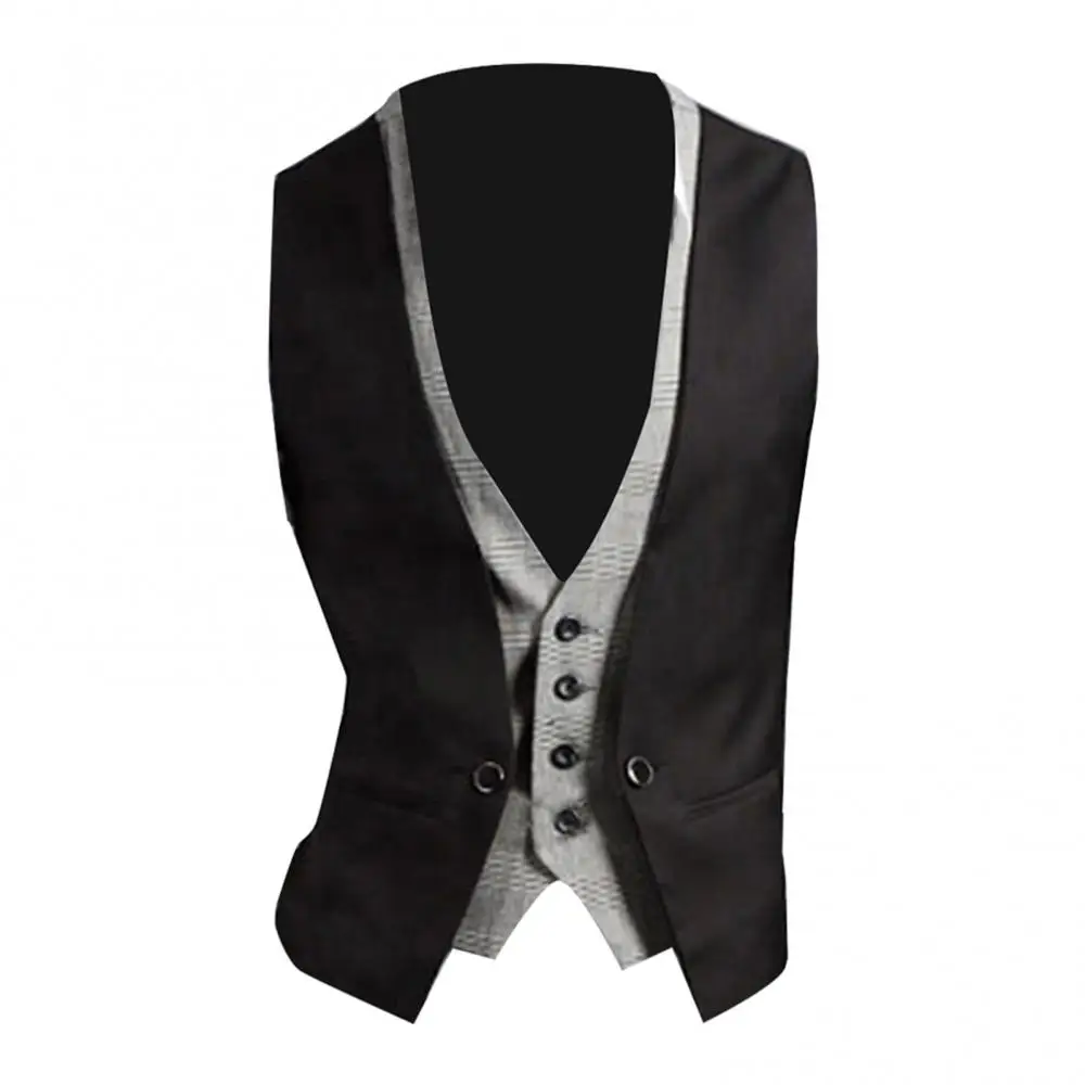 Chaleco Formal para hombre, chaleco de negocios de Color sólido con un solo botón, chaleco falso de dos piezas con cuello en V, chalecos informales S-lim para hombre