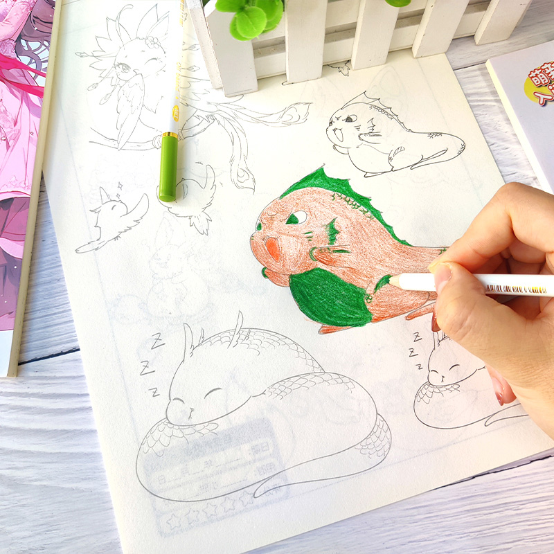 Borrence Comics Romanzi grafici Personaggio anime disegnato a mano disegno introduttivo quaderno di schizzi bianco Elemento secondario Quaderno di schizzi