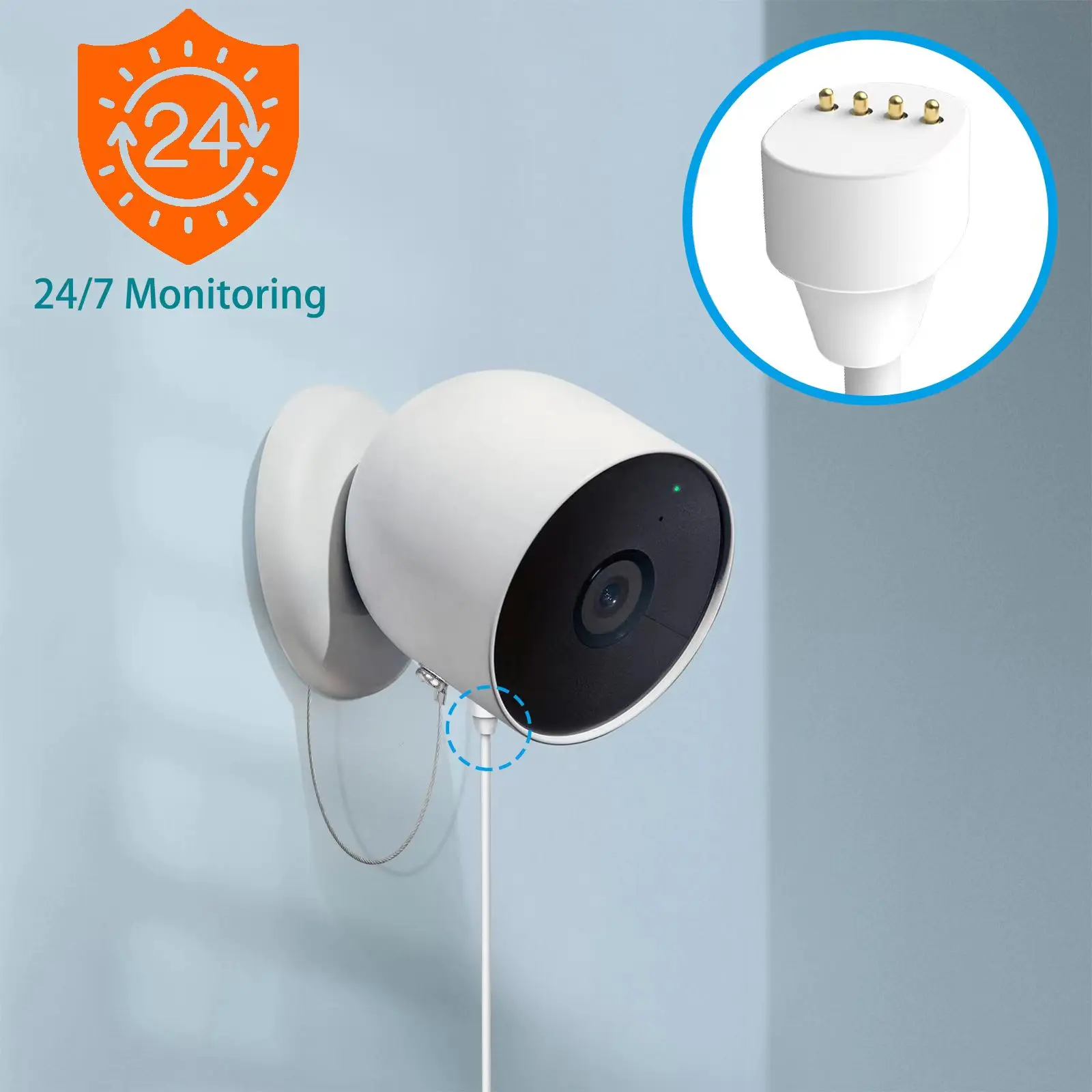 Погодозащищенный зарядный кабель 25 футов/7,6 м для камеры Google Nest Cam (аккумулятор) outdoor (белый)