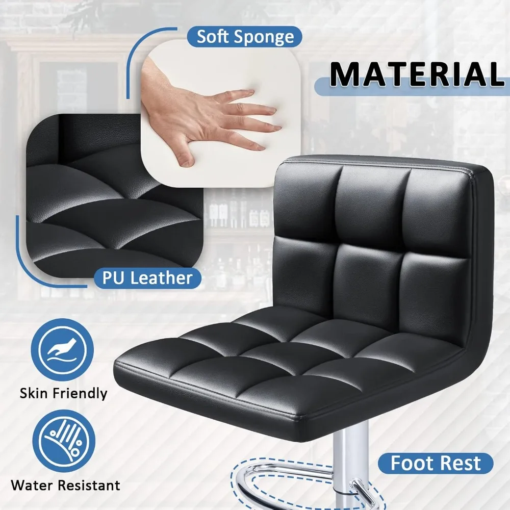 Bar Stools Modern PU Leather Adjustable Swivel Barstools, Armless Hydraulic Kitchen Counter Bar Stool Extra Height Square Island