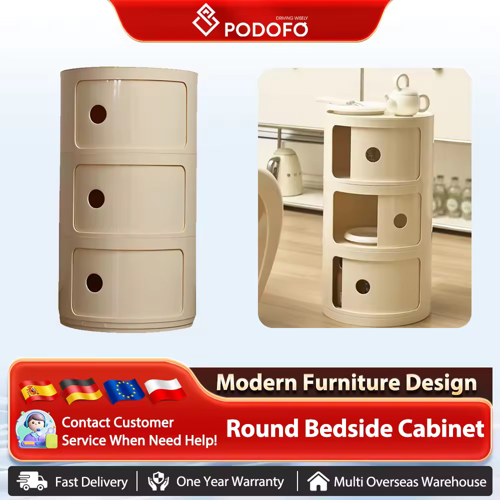 Podofo-mesita de noche redonda de plástico nórdico para dormitorio, mesita de noche, armario de almacenamiento, mesitas de noche portátiles, muebles