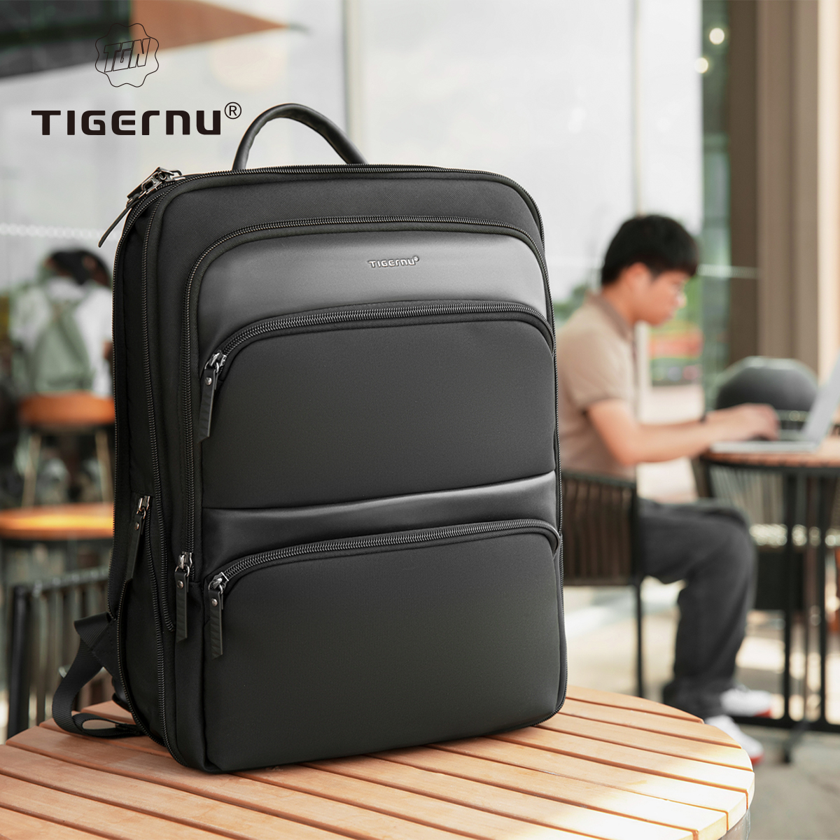 Mochila expandible Tigernu, bolsos finos para hombre, mochila de viaje impermeable para hombre, mochila para ordenador portátil de 15,6 pulgadas, mochila