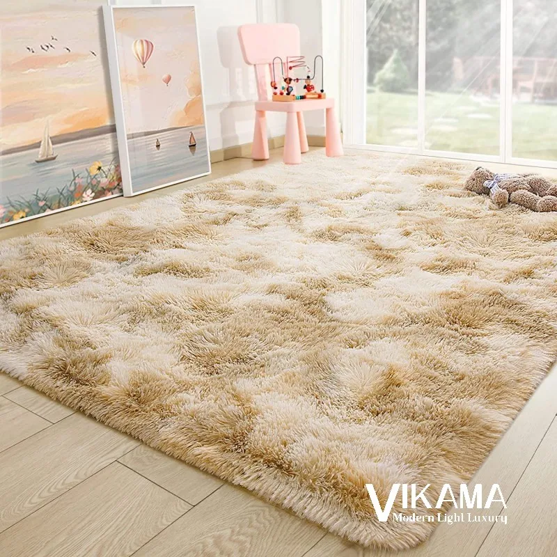 VIKAMA Tie-Dye Gradient Fuzzyพรมนุ่มสบายห้องนั่งเล่นสาวน่ารักเด็กห้องนอนเตียงขนาดใหญ่ชั้นMat
