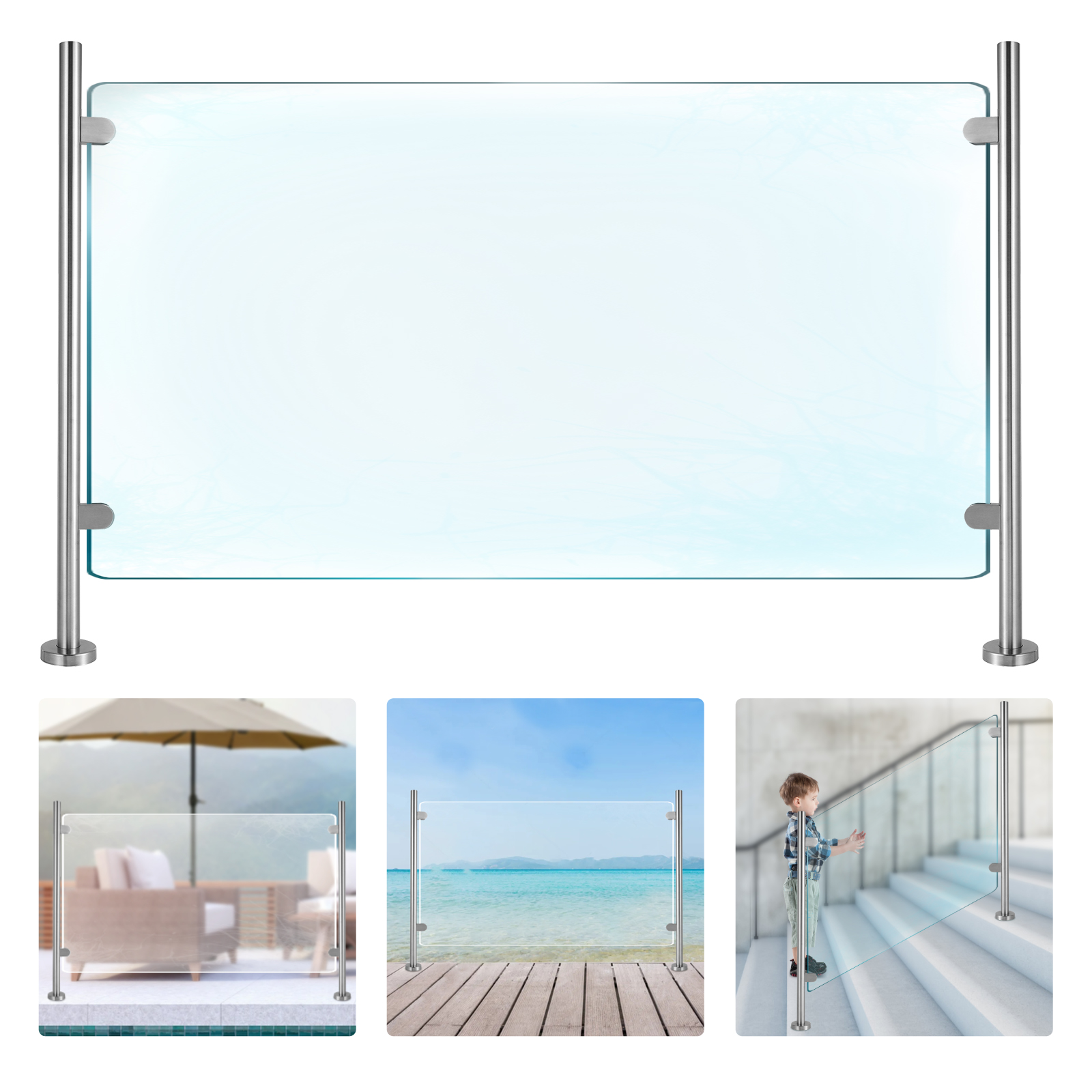 Stainless Steel Balustrade Posts Mid/ Corner/ End Grade Glass Clamps Railing End Column 110CM