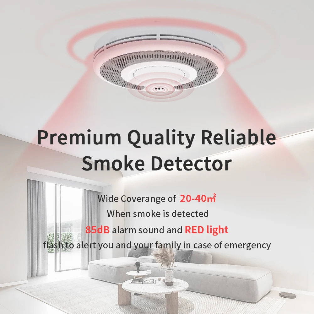 Wireless Smoke Detector, Fire Detector with 10 Year Battery & LED Indicator, RF433MHz, VS03F